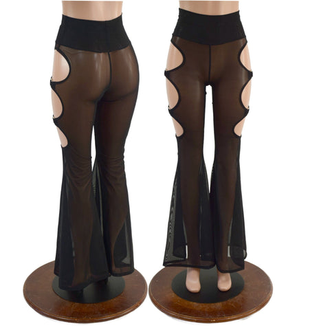 Sheer Black Mesh Solar Flares with Triple Cutouts and O-rings - Coquetry Clothing