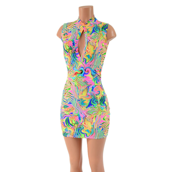 Neon Flux Bodycon Sleeveless Dress with Keyhole Neckline and Back Zipper - 4