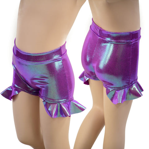Girls High Waist Brief Cut Shorts with Hip Ruffles in Plumeria - Coquetry Clothing