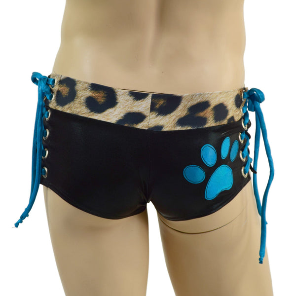 Mens Extra Cheeky Lowrise Laceup Aruba Shorts with Paw Print - 3