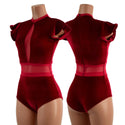 Red Velvet Romper with Inset Mesh Keyhole Neckline - 1