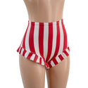 Red and White Stripe High Waist Siren Shorts with Ruffled Leg - 4