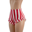Red and White Stripe High Waist Siren Shorts with Ruffled Leg - 2