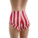 Red and White Stripe High Waist Siren Shorts with Ruffled Leg - 3
