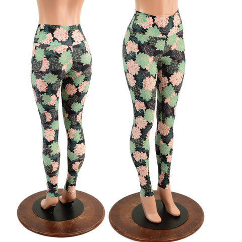 Succa For You Succulent Print High Waist Leggings READY to SHIP - Coquetry Clothing