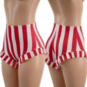 Red and White Stripe High Waist Siren Shorts with Ruffled Leg - 1