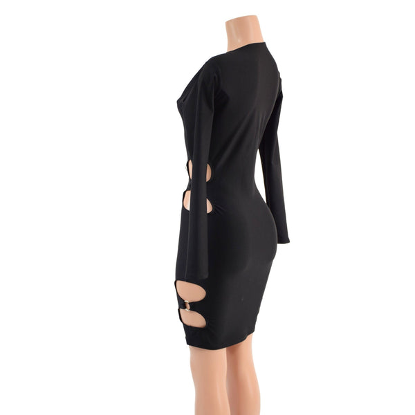 Black Zen Long Sleeve Dress with O-Ring Cutouts - 4