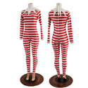 2PC Elf Catsuit and Collar Set in Red and White Stripe - 1