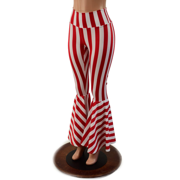 Red and White Striped High Waist Bell Bottom Flares - 2