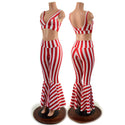 Red and White Striped High Waist Bell Bottom Flares and Starlette Bralette Set - 1