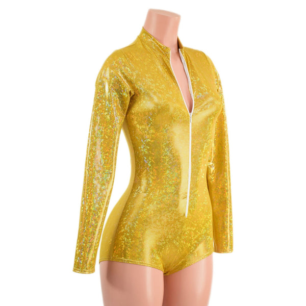 Gold Kaleidoscope Stella Romper with Long Sleeves & Boy Cut Leg - 3