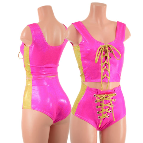 2PC Lace Up Side Panel Top & Siren Shorts Set - Coquetry Clothing