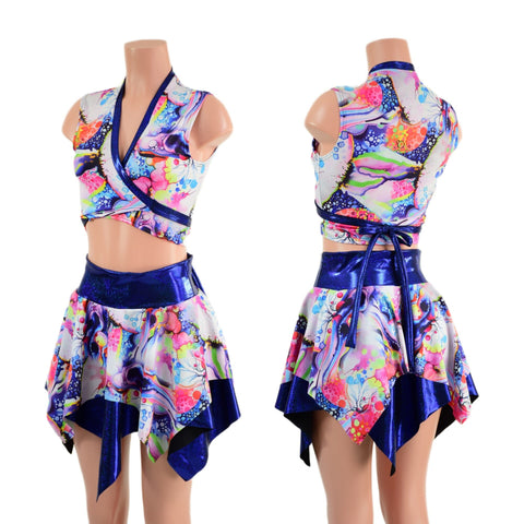 Pixie Skirt and Wrap and Tie Top with Contrast Trim Set - Coquetry Clothing
