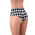 Black and White Diamond Print High Waist Siren Shorts with Brazilian Cut Leg - 4