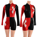 Red and Black Harlequin Romper with White Diamonds - 1