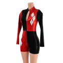 Red and Black Harlequin Romper with White Diamonds - 3