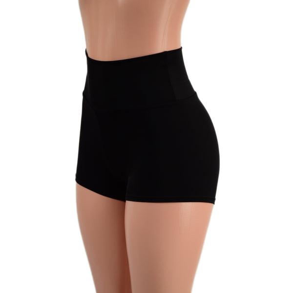 Smooth Black Spandex High Waist Shorts READY to SHIP - 3