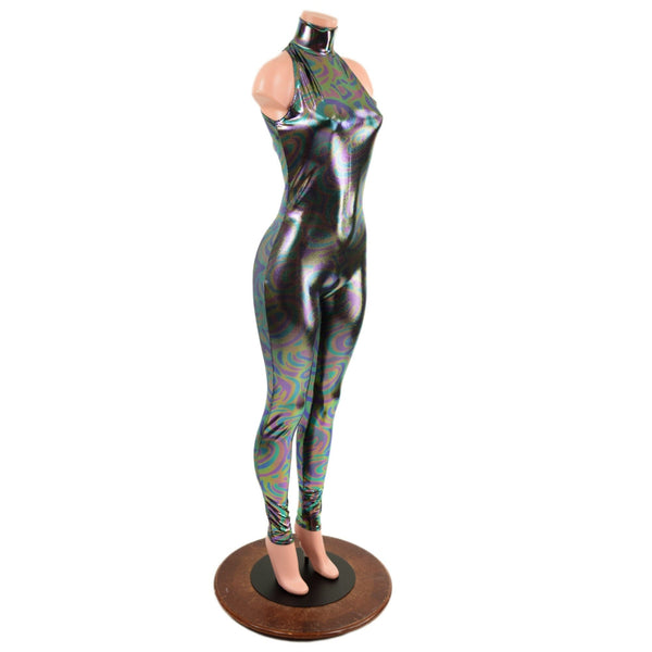 Backless Oil Slick Catsuit with Snap Back Turtleneck - 3