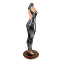 Backless Oil Slick Catsuit with Snap Back Turtleneck - 5