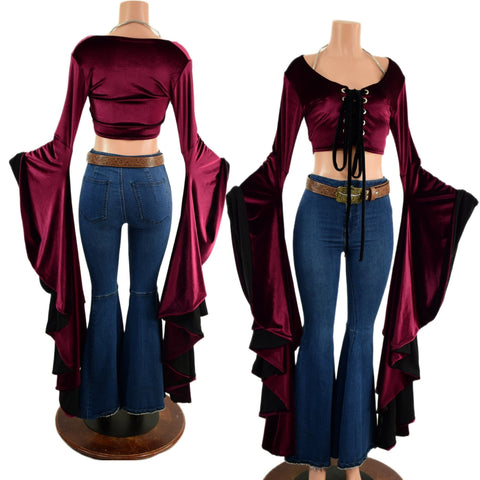 Lace Up Sorceress Sleeve Crop Top - Coquetry Clothing