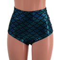 Turquoise Dragon Scale High Waist Siren Shorts - 5