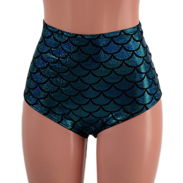 Turquoise Dragon Scale High Waist Siren Shorts - 5
