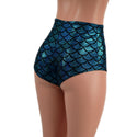 Turquoise Dragon Scale High Waist Siren Shorts - 3