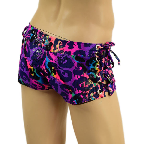 Mens Lowrise Laceup Aruba Shorts in Rainbow Leopard Print - 1