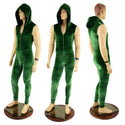 Mens Green Velvet Zipper Catsuit - 1