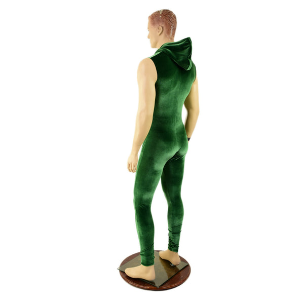 Mens Green Velvet Zipper Catsuit - 4