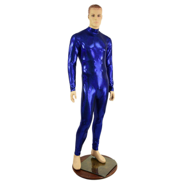 Mens Blue Long Sleeve Catsuit with Turtleneck and Back Zipper - 6
