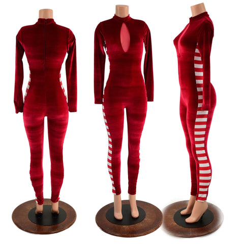 Elf Catsuit in Red Velvet - Coquetry Clothing