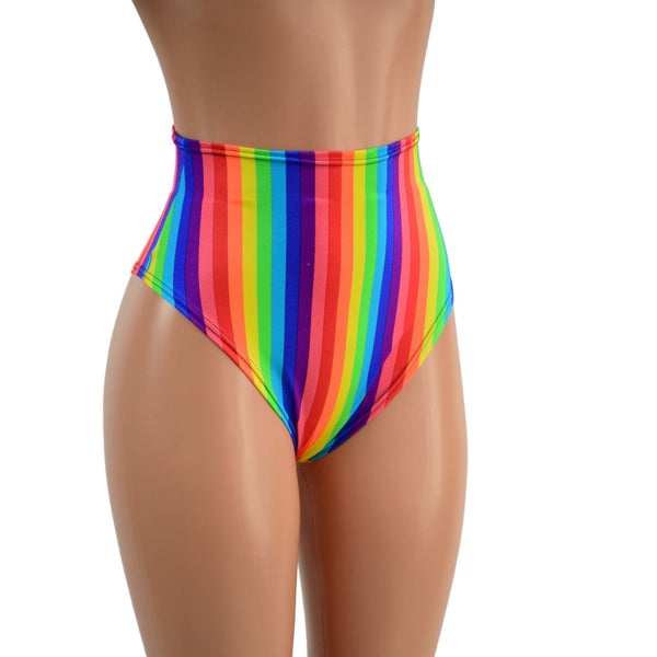 Rainbow Stripe High Waist Siren Shorts with Brazilian Cut Leg - 2