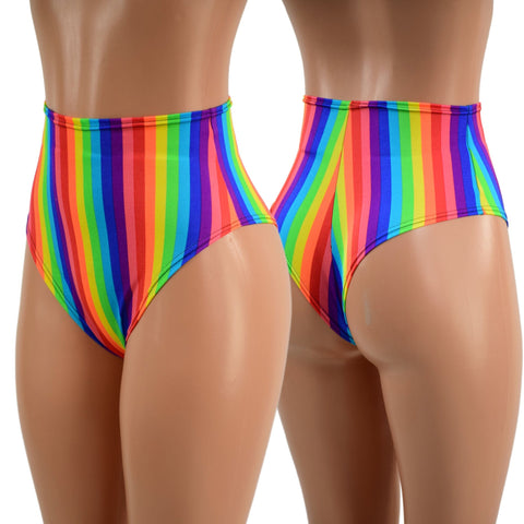 Rainbow Stripe High Waist Siren Shorts with Brazilian Cut Leg - Coquetry Clothing