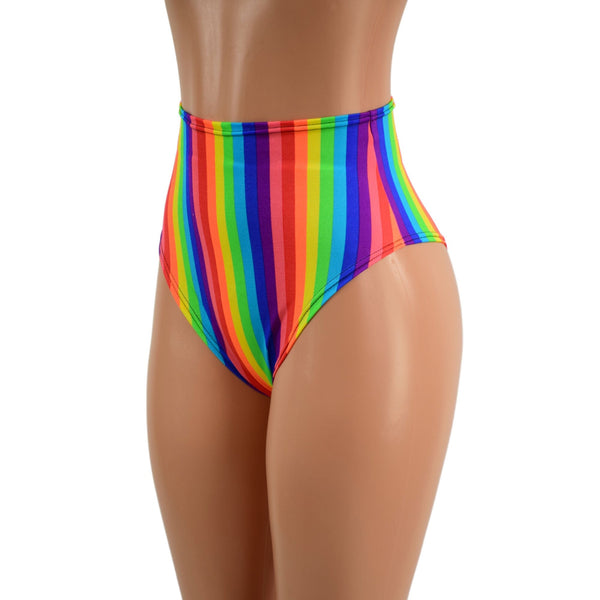 Rainbow Stripe High Waist Siren Shorts with Brazilian Cut Leg - 5