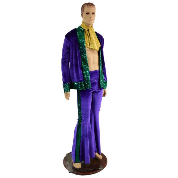 Mens Mardi Gras Side Panel Solar Flares and Not-A-Cardigan Set with Ascot - 7