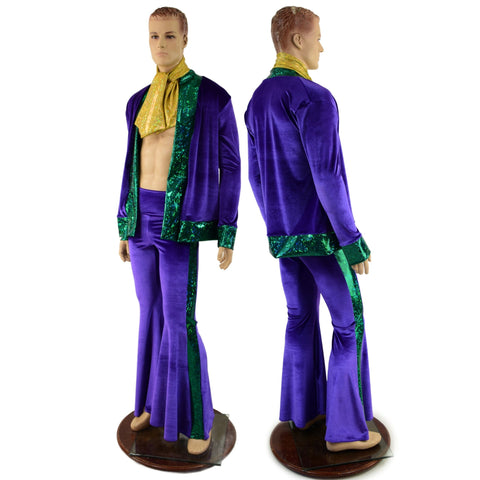 Mens Mardi Gras Side Panel Solar Flares and Not-A-Cardigan Set with Ascot - Coquetry Clothing