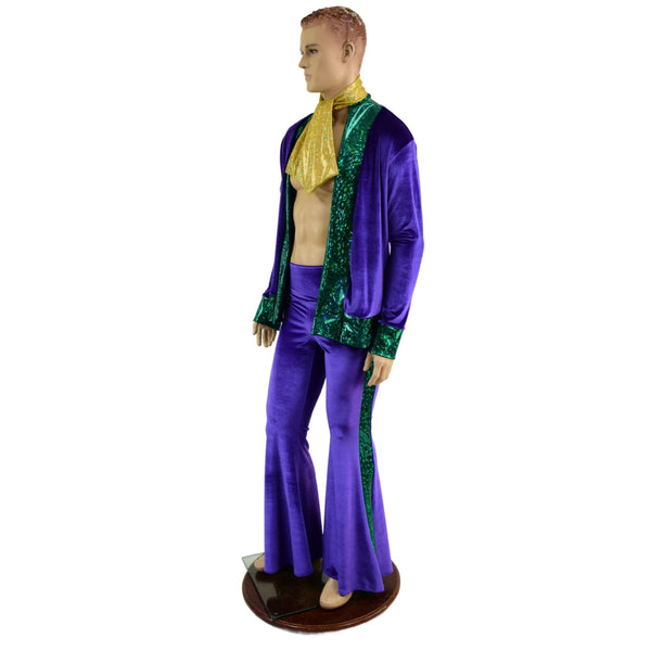 Mens Mardi Gras Side Panel Solar Flares and Not-A-Cardigan Set with Ascot - 4