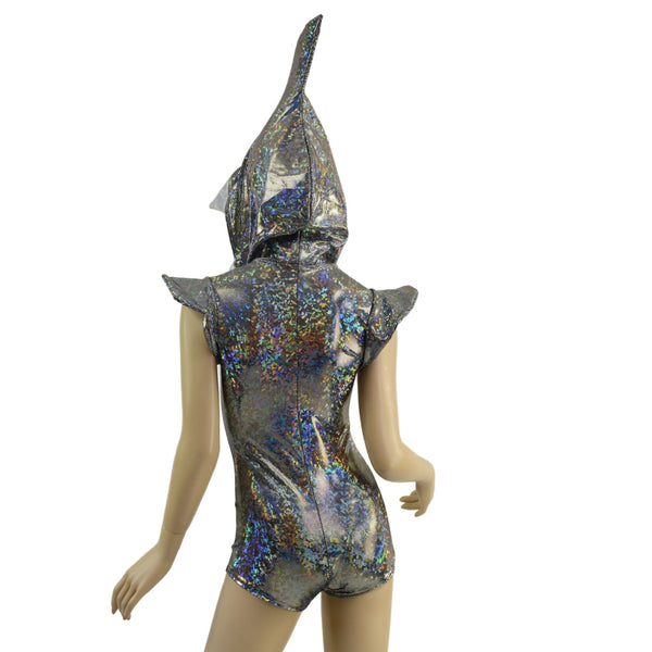 Silver Kaleidoscope Shark Hoodie Romper - 4