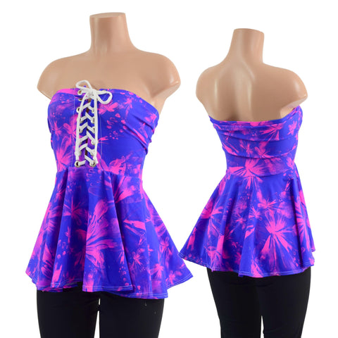 Radiant Rainforest Print Laceup Peplum Top - Coquetry Clothing