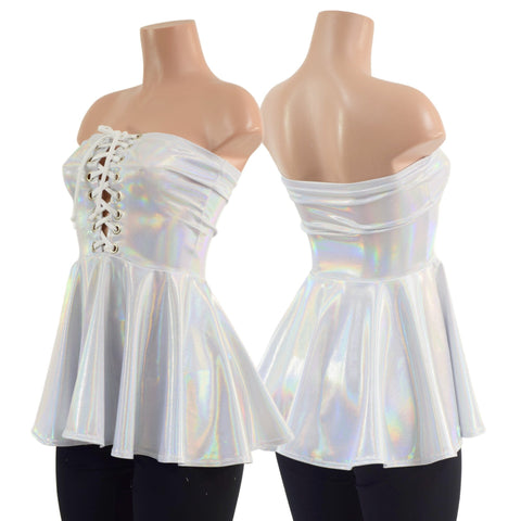 Flashbulb Holographic Laceup Peplum Top - Coquetry Clothing
