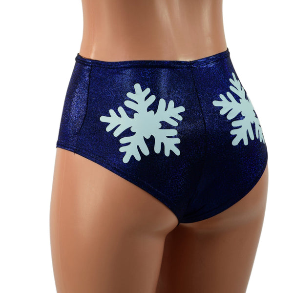 Midrise Siren Shorts with Baby Blue Snowflakes - 3