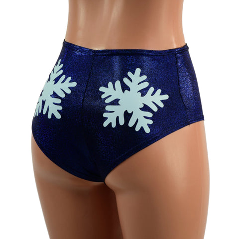 Midrise Siren Shorts with Baby Blue Snowflakes - Coquetry Clothing