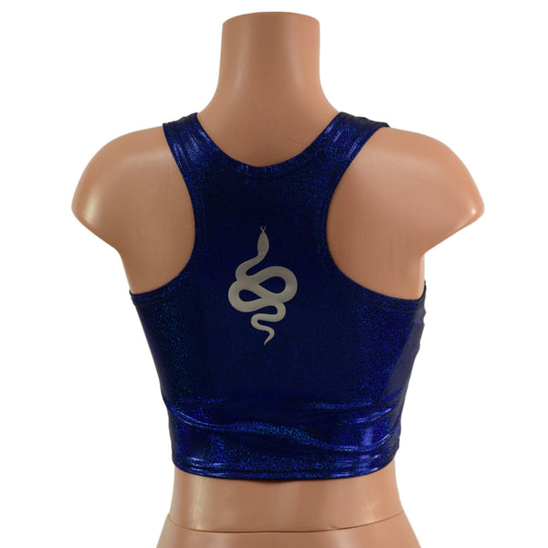 Blue Sparkly Jewel Racerback Crop with Silver Snake Vinyl - 2