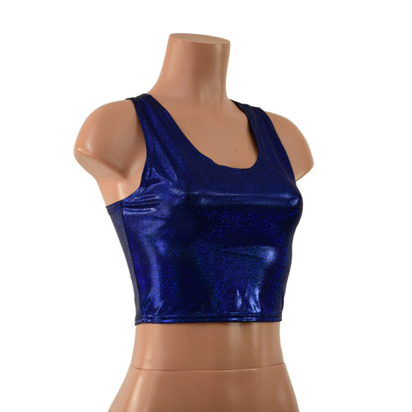 Blue Sparkly Jewel Racerback Crop with Silver Snake Vinyl - 4