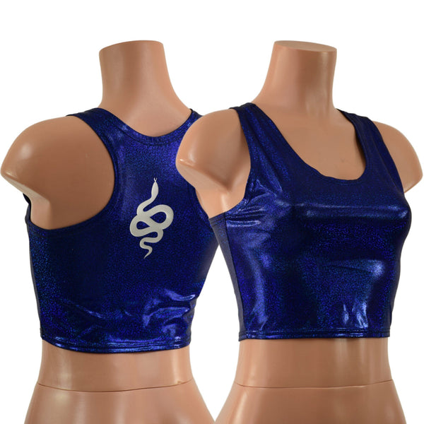 Blue Sparkly Jewel Racerback Crop with Silver Snake Vinyl - 1