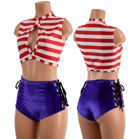 Waldo Inspired Laceup Siren Shorts and Keyhole Top - Coquetry Clothing