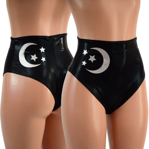 High Waist Siren Shorts with Moon and Stars and Brazilian Cut Leg - Coquetry Clothing
