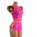 Pink Sparkly Jewel and Mesh Romper with Keyhole and Ruffle Rump - 3