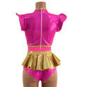 Pink Sparkly Jewel and Mesh Romper with Keyhole and Ruffle Rump - 4